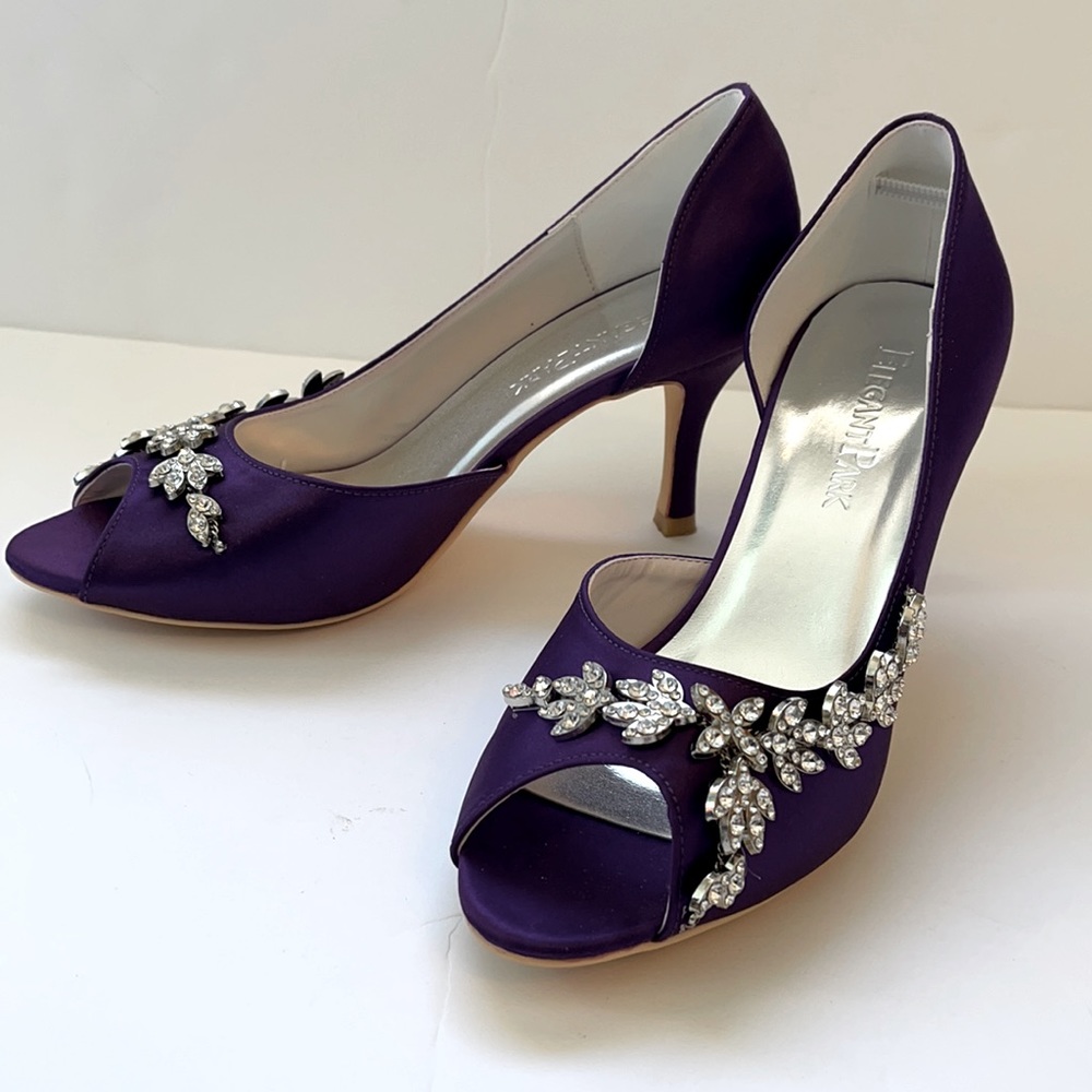 Elegant Park Purple Satin Heels Rhinestone Embellished